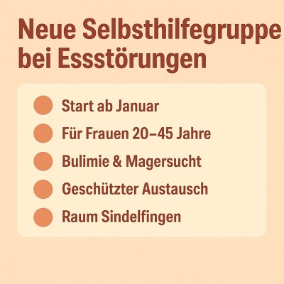 Neue Selbsthilfegruppe für junge Frauen mit Essstörungen in Sindelfingen